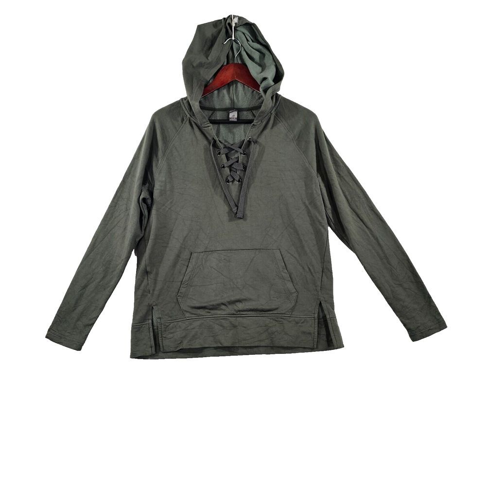 Eddie Bauer Womens Hoodie‎ Sweatshirt Enliven Fleece Lace Up Pullover Green S